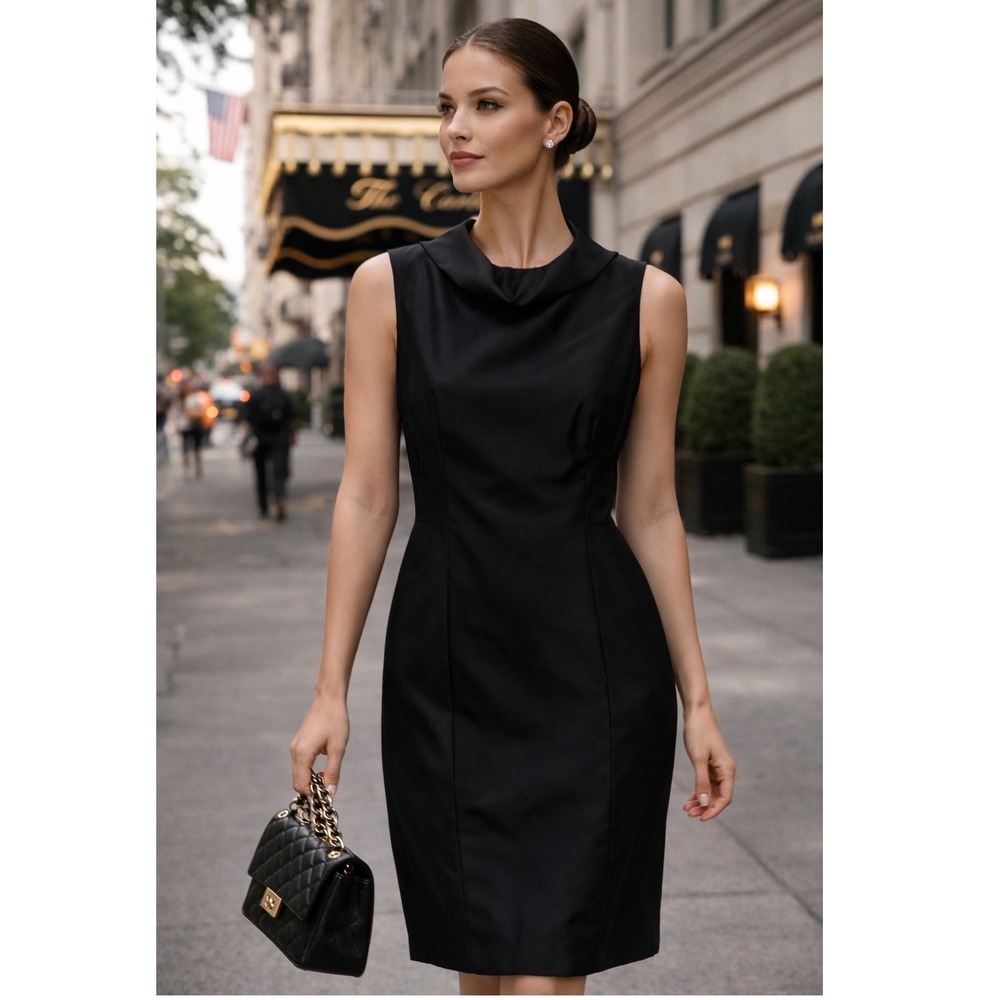 Jeanette Kastenberg Bergdorf Goodman Black Cowl Neck Sheath Dress Womens 8 92285
